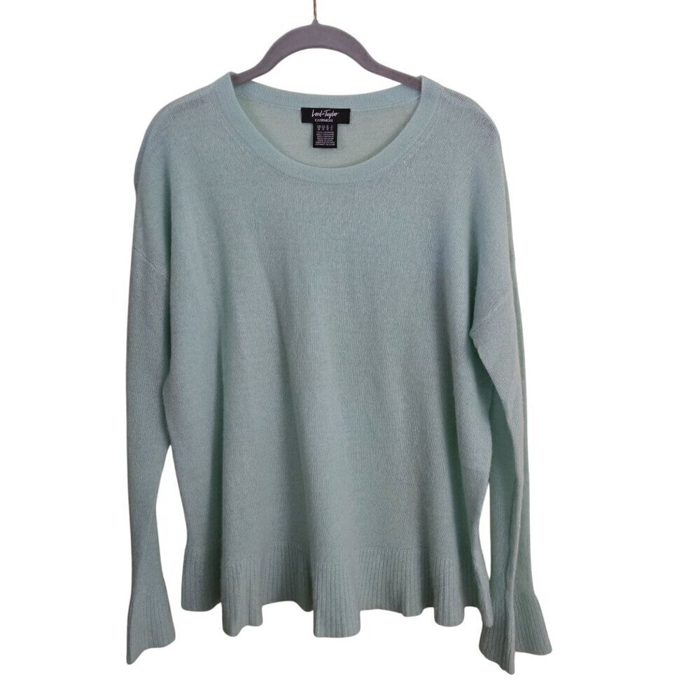 Lord & Taylor Mint Green 100% Cashmere Ruffled Hem Sweater Size M